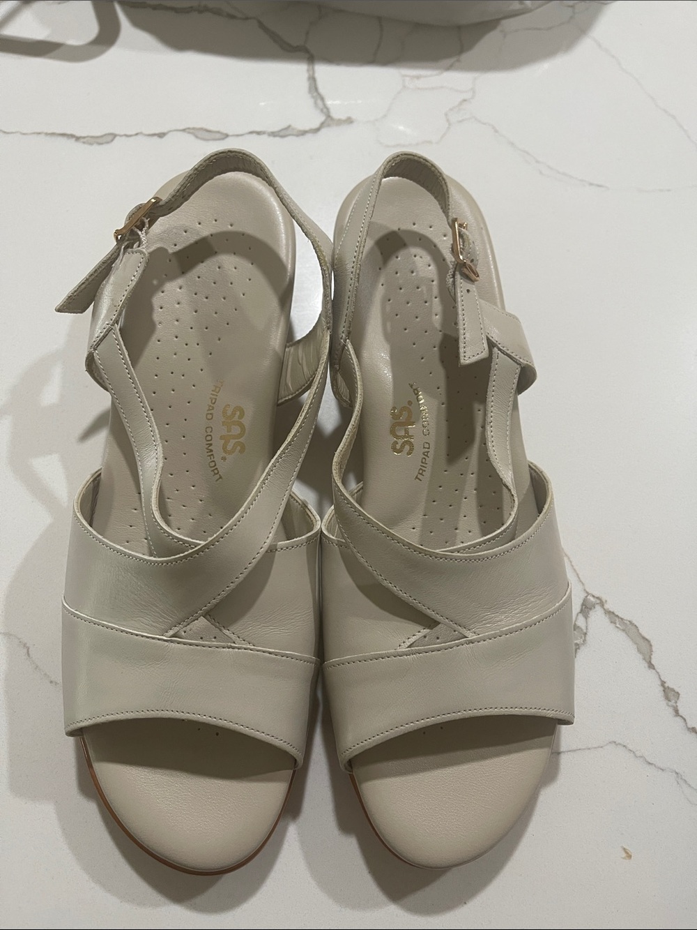 SAS Cream Leather Cross-Strap Slingback Sandals for Women